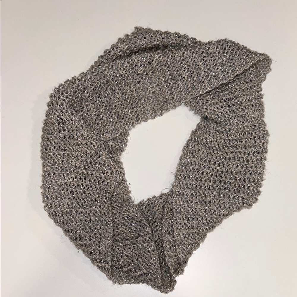 Cozy Gray and Tan Knit Infinity Scarf